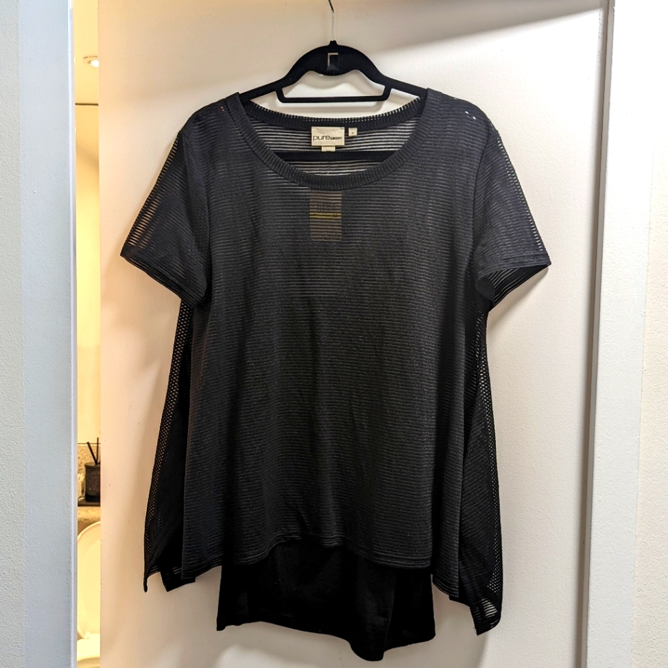 Bnwt Pure Dkny Layered 2 In 1 Shirt W/ Sheer Striped Tee & Tank - Sz M